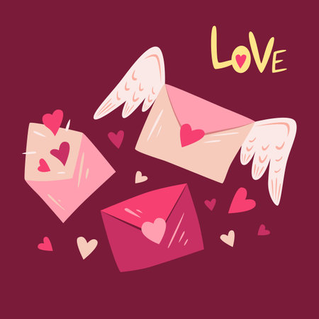 Valentines day stickers. Decor and symbols for Valentines Day. Icon set. Valentines, love lettersのイラスト素材