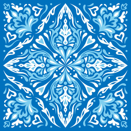 Blue tile. Damask pattern, oriental and portuguese style. Ceramic art for tilesのイラスト素材