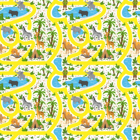 Wild animals for kids. Seamless pattern with african animals. Template for wallpaper, wrapping paper, decorationsのイラスト素材