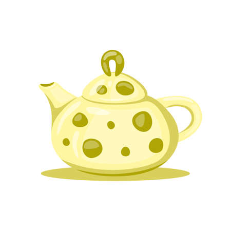 Light yellow ceramic teapot with gold pattern spots. Tea, kettle. Vector, clip-artのイラスト素材