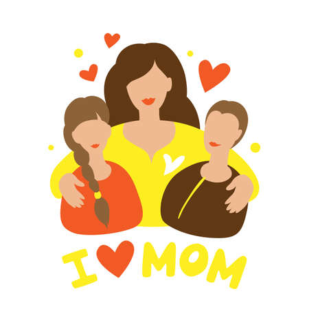 I love mom. Happy Mothers Day. Vector illustration. Mother and kidsのイラスト素材