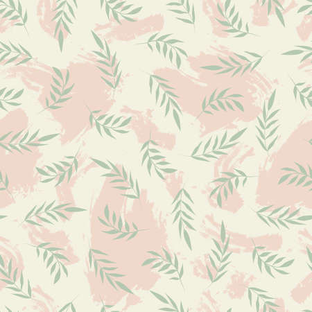 Green tropical leaves on an abstract background. Blots and leaves. summer floral backgroundのイラスト素材