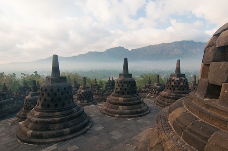 Borobudur temple at sunny morning. Central Java, Indonesiaの写真素材