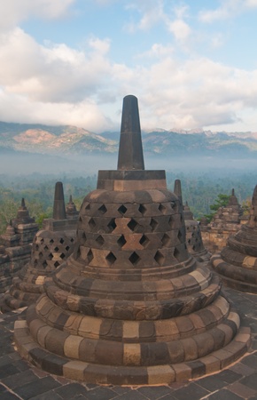 Borobudur temple at sunny morning  Central Java, Indonesiaの写真素材