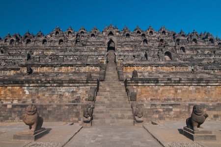 Borobudur temple at sunny morning  Central Java, Indonesiaの写真素材
