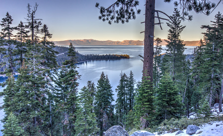Sunset on Emerald bay, Tahoe lake, USAの写真素材