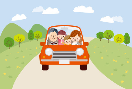 Family travel in the carのイラスト素材