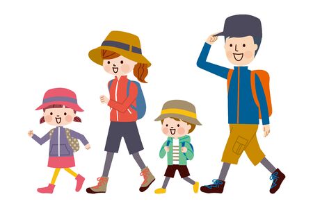 Family enjoying hike on whiteのイラスト素材