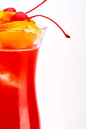 Cocktail with orange slice on white backgroundの写真素材