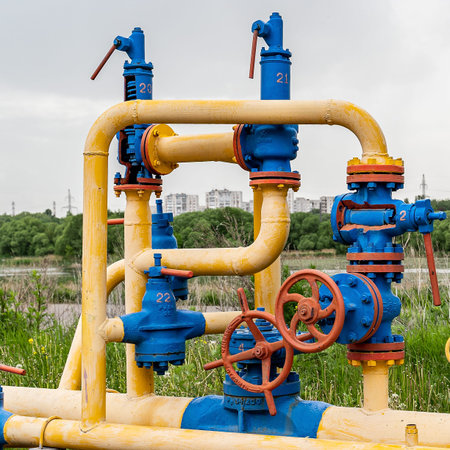 Gas and oil pipeline with valves and adapters as a teaching aid layout for study