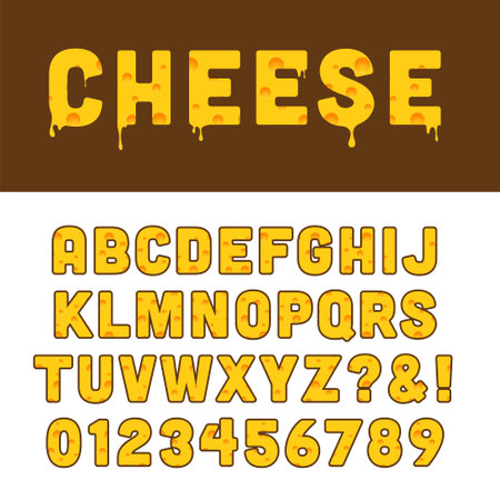 Alphabet and Numbers with Cheese Style Designのイラスト素材