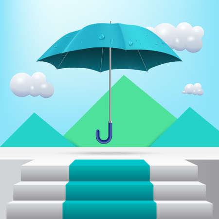 umbrella on stage with steps with monsoon backgroundのイラスト素材