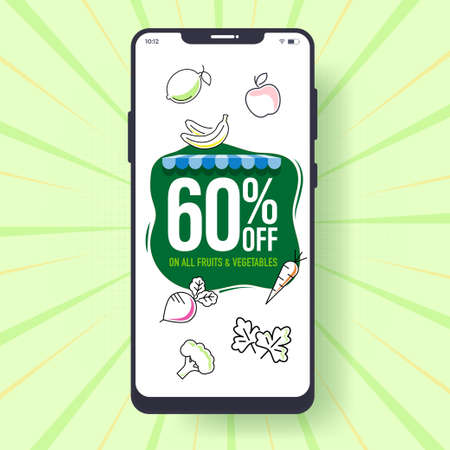 Online Fruits and vegetables shopping discount offer e commerce conceptのイラスト素材