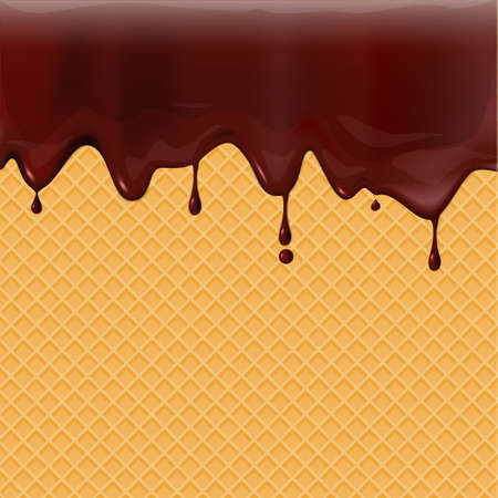 Dripping chocolate on waffle texture background Vector illustrationのイラスト素材