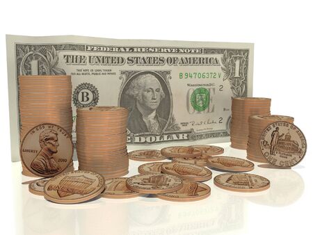 Image of one hundred cents on the background of standing upright one dollarの写真素材