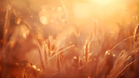 Sunset in the wheat field. Shallow depth of field Generative AIの素材