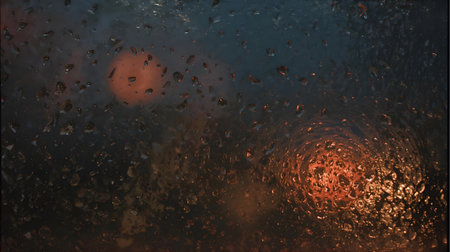 raindrops on a window glass in the dark with a bokeh effect Generative AIの素材