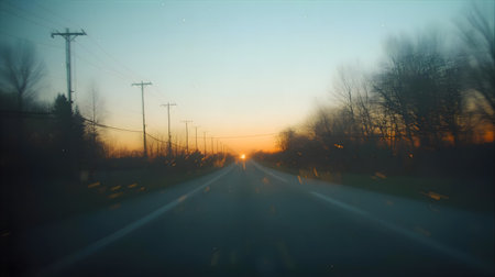 Driving on the highway at sunset. Blurred view of the road Generative AIの素材