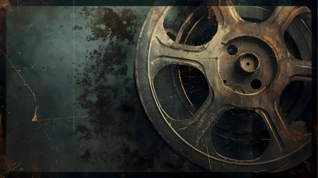 Vintage film reel on the grunge background with space Generative AIの素材
