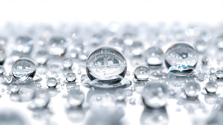 Transparent water drops on a white background. 3d illustration Generative AIの素材