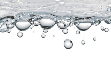 Clean water with bubbles isolated on white background. Water splash close up Generative AIの素材