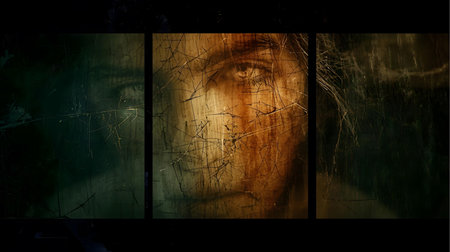 Portrait of a man in the dark. Collage of photos Generative AIの素材