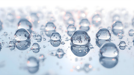 Water drops on glass surface. 3d render illustration with selective focus Generative AIの素材