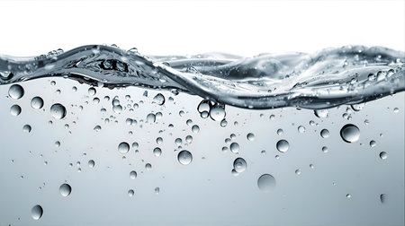 close up of water wave and bubbles on white background with clipping path Generative AIの素材