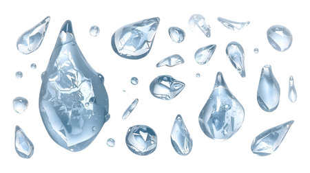 collection of various transparent water drops on white background. each one is shot separately Generative AIの素材