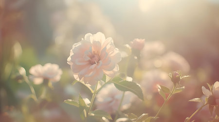 Vintage roses in the garden - soft focus and vintage filter effect Generative AIの素材