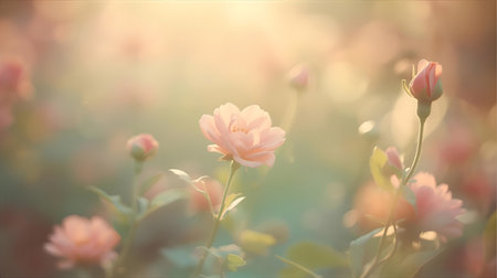Vintage rose flower in soft color and blur style for background Generative AIの素材