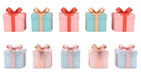 Set of Colorful Gift Boxes Isolated on White Background Generative AIの素材