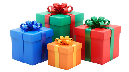 3d render of colorful gift boxes with bows isolated on white background Generative AIの素材