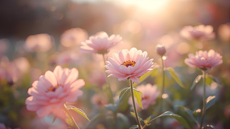 Beautiful chrysanthemum flower in the garden with sunlight Generative AIの素材