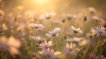 Field of daisies in the morning light. Soft focus Generative AIの素材