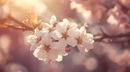 Cherry blossoms in spring, vintage toned, selective focus Generative AIの素材