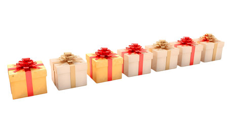 Gift boxes with red ribbons on a white background. Isolated Generative AIの素材
