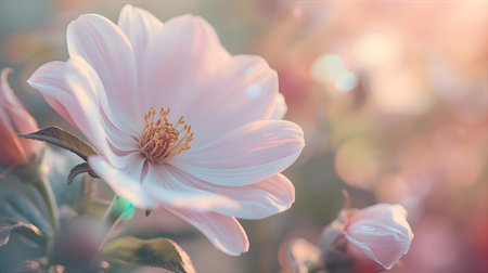 Beautiful pink magnolia flowers blooming in the garden. Soft focus Generative AIの素材