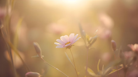 Beautiful cosmos flowers in the meadow, soft focus and bokeh Generative AIの素材