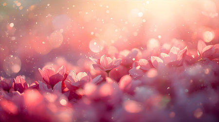 Beautiful pink tulip flowers in spring with bokeh effect Generative AIの素材