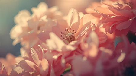Beautiful pink flowers in the garden. Soft focus. Vintage style Generative AIの素材