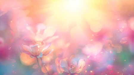 Spring background with flowers and bokeh lights. Soft focus Generative AIの素材