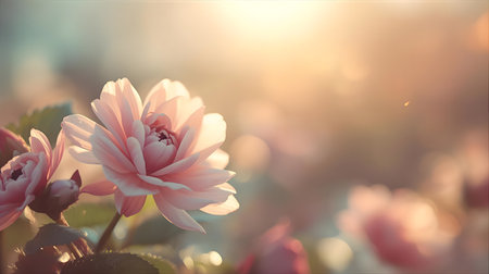 Beautiful pink dahlia flower in the garden with sunlight Generative AIの素材