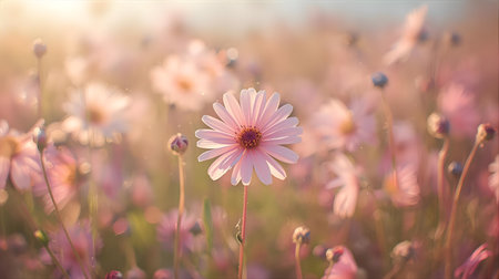 Beautiful pink daisy flower blooming in the garden at sunset Generative AIの素材