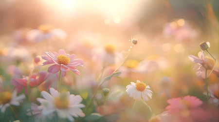 Beautiful daisy flowers with soft focus and vintage filter effect Generative AIの素材