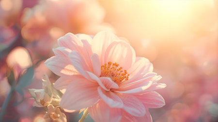 Pink dahlia flower in the garden with sunlight. Nature background Generative AIの素材