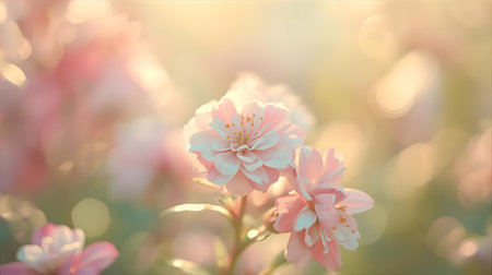 Pink sakura flower blooming in garden with soft focus background Generative AIの素材