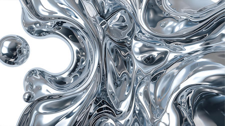 Silver metallic liquid background. 3d rendering, 3d illustration Generative AI.の素材