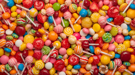 Colorful candies background. Top view of colorful candies background.の素材
