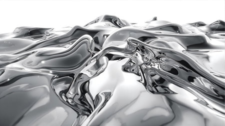 Metallic abstract wavy liquid background. 3d render illustration Generative AIの素材